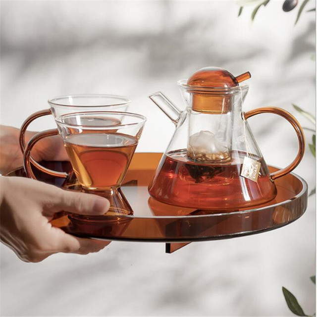 Zestaw szklany do herbaty - czajniczek 500ml, kubek 200ml w stylu skandynawskim, żaroodporny Drinkware - Wianko - 1