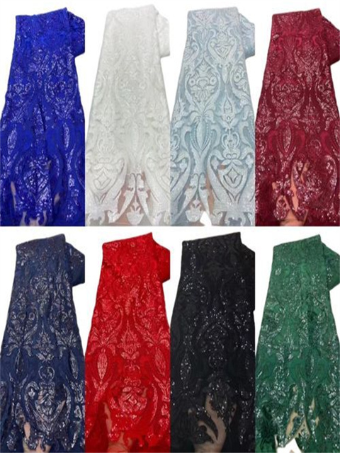 Cekinowo-haftowany ciemnozielony francuski netto afrykański materiał z koronkową siateczką i tiulem do szycia sukienki na ślub - 5 jardów, wysoka jakość (X98-6) - Wianko - 4