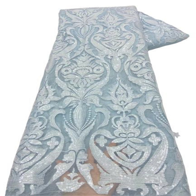 Cekinowo-haftowany ciemnozielony francuski netto afrykański materiał z koronkową siateczką i tiulem do szycia sukienki na ślub - 5 jardów, wysoka jakość (X98-6) - Wianko - 10