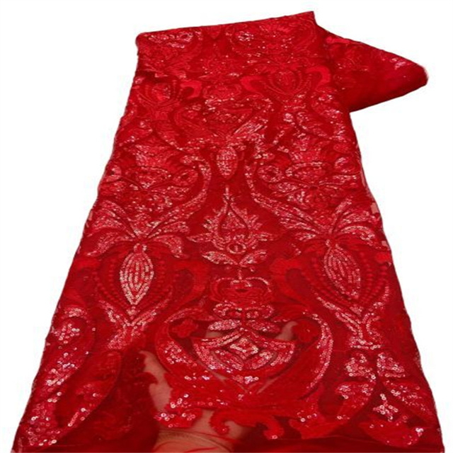 Cekinowo-haftowany ciemnozielony francuski netto afrykański materiał z koronkową siateczką i tiulem do szycia sukienki na ślub - 5 jardów, wysoka jakość (X98-6) - Wianko - 7