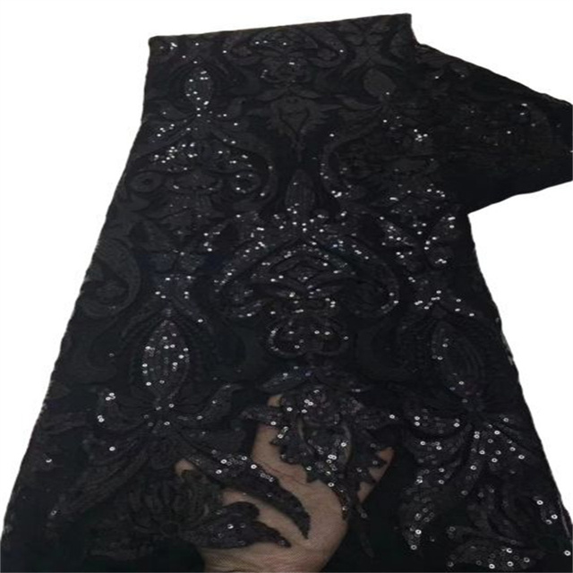 Cekinowo-haftowany ciemnozielony francuski netto afrykański materiał z koronkową siateczką i tiulem do szycia sukienki na ślub - 5 jardów, wysoka jakość (X98-6) - Wianko - 12