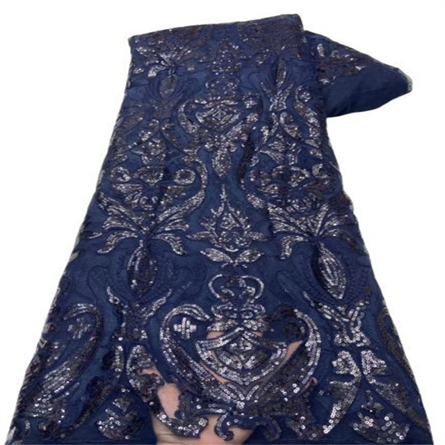 Cekinowo-haftowany ciemnozielony francuski netto afrykański materiał z koronkową siateczką i tiulem do szycia sukienki na ślub - 5 jardów, wysoka jakość (X98-6) - Wianko - 9