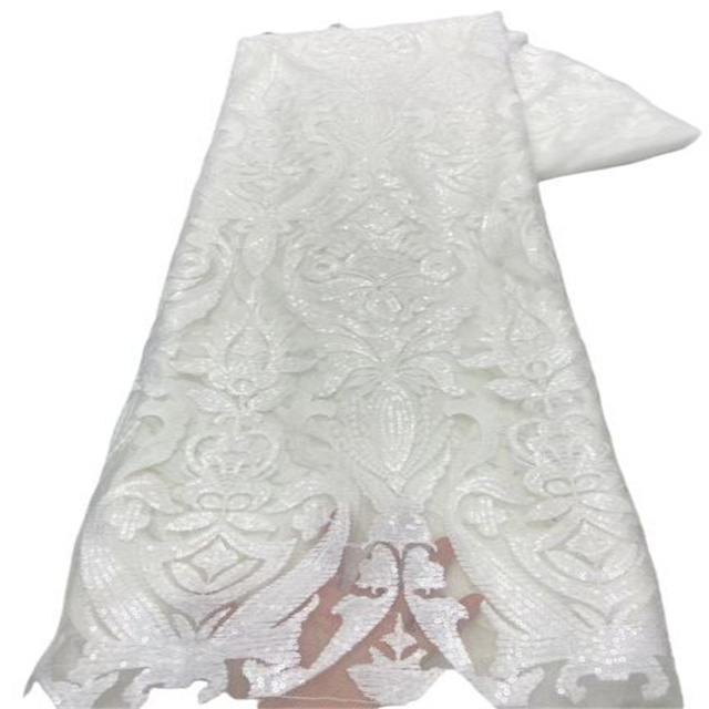 Cekinowo-haftowany ciemnozielony francuski netto afrykański materiał z koronkową siateczką i tiulem do szycia sukienki na ślub - 5 jardów, wysoka jakość (X98-6) - Wianko - 11