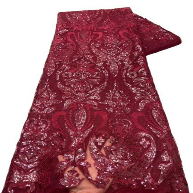Cekinowo-haftowany ciemnozielony francuski netto afrykański materiał z koronkową siateczką i tiulem do szycia sukienki na ślub - 5 jardów, wysoka jakość (X98-6) - Wianko - 8