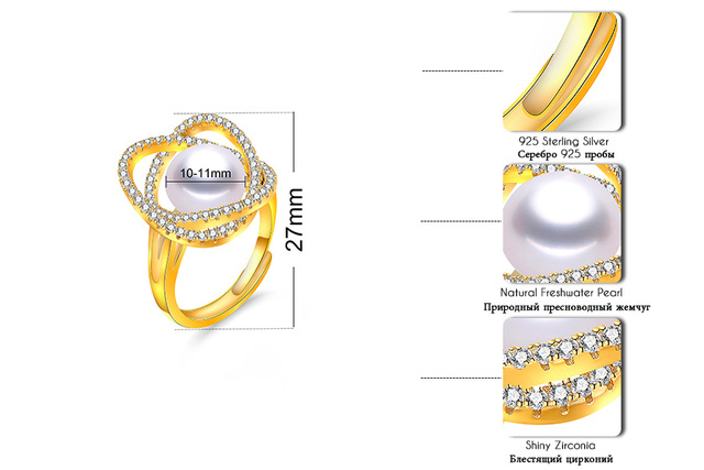 Pierścionek z pozłacanego srebra Dainashi 2021 z prawdziwą naturalną perłą słodkowodną AAAA - Wianko - 1