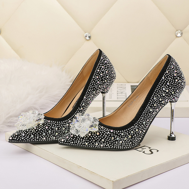 Luksusowe damskie buty na słupku z diamentowymi krawędziami i kryształkami srebrne - Wianko - 14