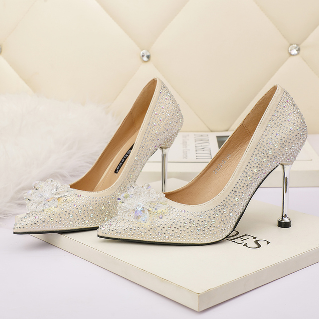 Luksusowe damskie buty na słupku z diamentowymi krawędziami i kryształkami srebrne - Wianko - 20
