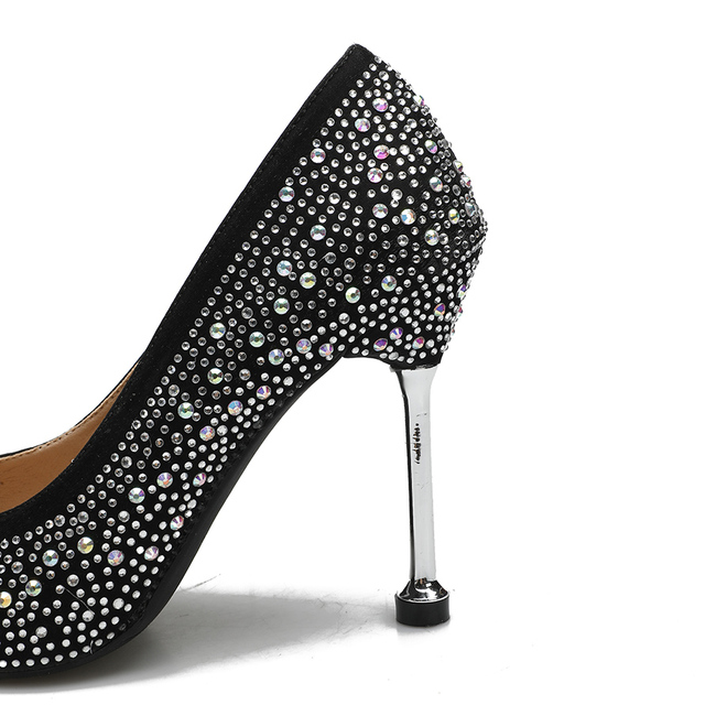 Luksusowe damskie buty na słupku z diamentowymi krawędziami i kryształkami srebrne - Wianko - 3