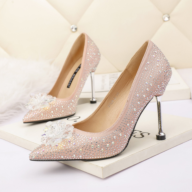 Luksusowe damskie buty na słupku z diamentowymi krawędziami i kryształkami srebrne - Wianko - 7