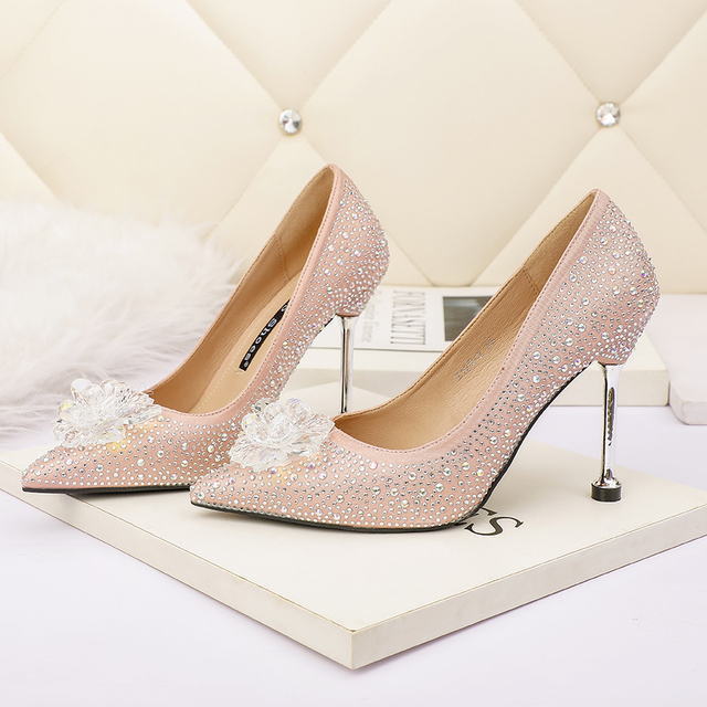 Luksusowe damskie buty na słupku z diamentowymi krawędziami i kryształkami srebrne - Wianko - 8
