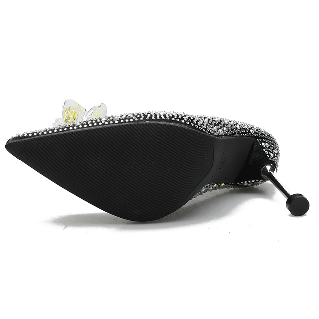Luksusowe damskie buty na słupku z diamentowymi krawędziami i kryształkami srebrne - Wianko - 4