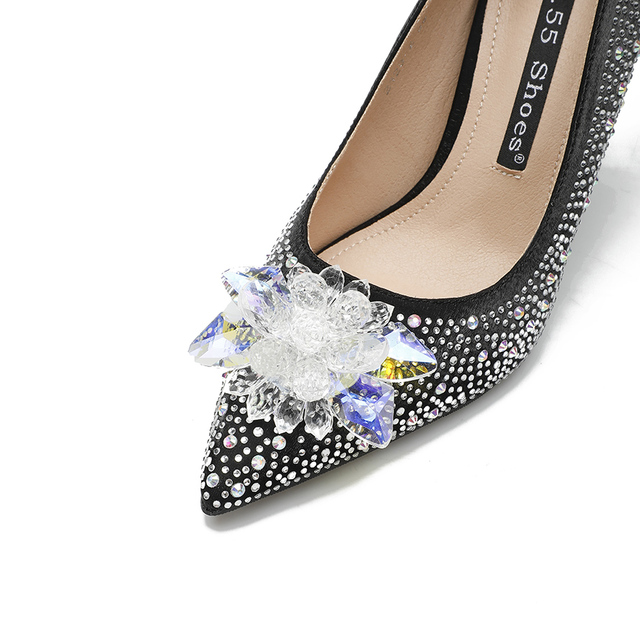 Luksusowe damskie buty na słupku z diamentowymi krawędziami i kryształkami srebrne - Wianko - 1