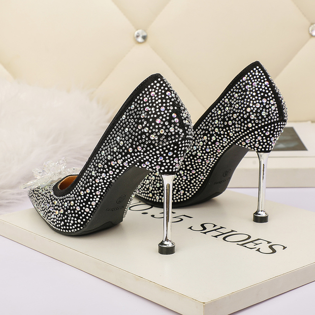 Luksusowe damskie buty na słupku z diamentowymi krawędziami i kryształkami srebrne - Wianko - 15