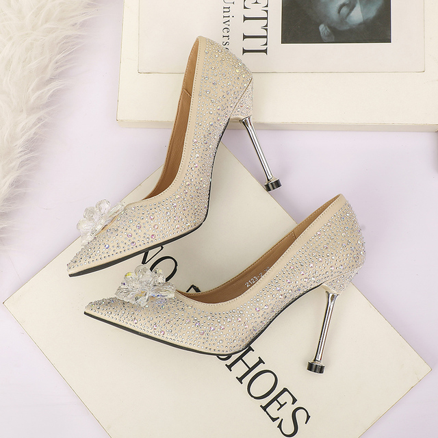 Luksusowe damskie buty na słupku z diamentowymi krawędziami i kryształkami srebrne - Wianko - 17