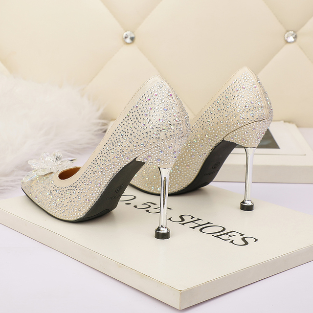 Luksusowe damskie buty na słupku z diamentowymi krawędziami i kryształkami srebrne - Wianko - 21