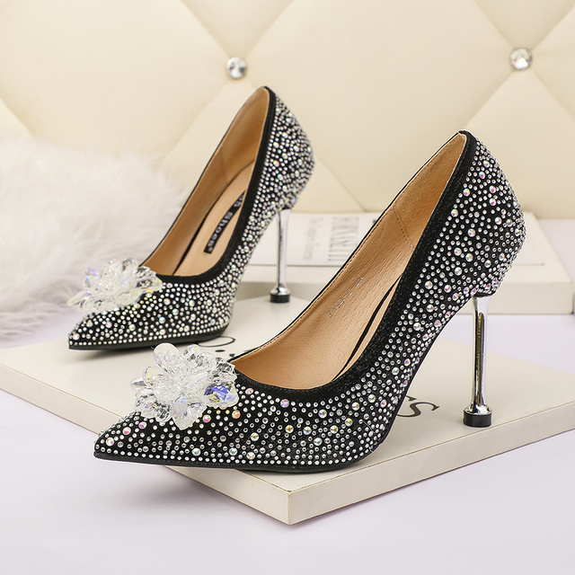 Luksusowe damskie buty na słupku z diamentowymi krawędziami i kryształkami srebrne - Wianko - 22