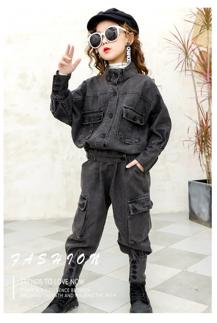 Dziecięce kurtki i dżinsy dla dziewczynek – stylowe zestawy ubrań casual - Wianko - 8