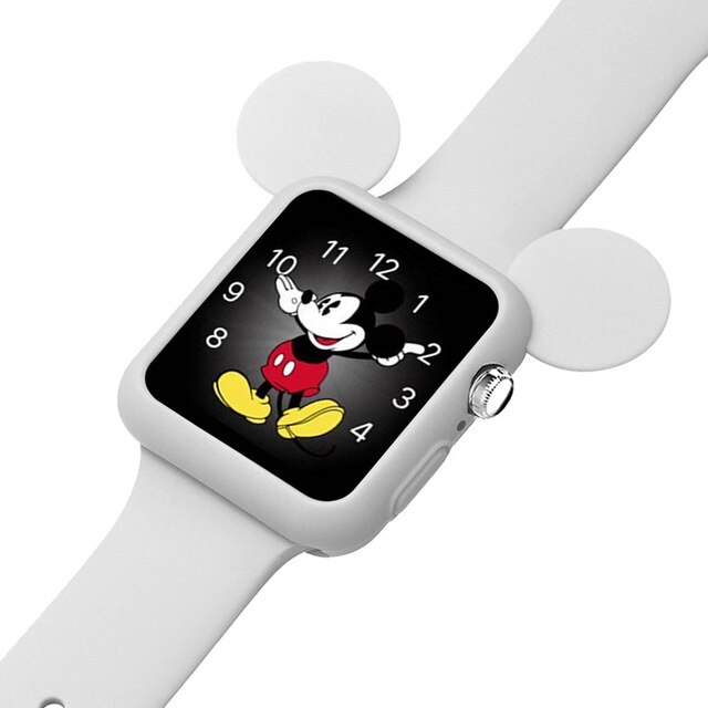 Pasek z miękkiego, usztywnionego futerałem na zegarek Apple Watch 6/SE/5/4/3/2/1 z ramką bumpera w stylu kreskówki Mickey i stereo uszami - Wianko - 4