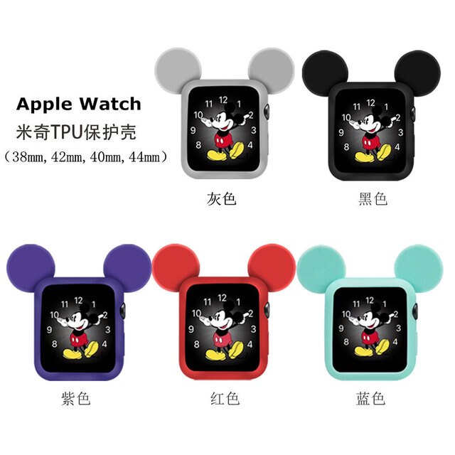 Pasek z miękkiego, usztywnionego futerałem na zegarek Apple Watch 6/SE/5/4/3/2/1 z ramką bumpera w stylu kreskówki Mickey i stereo uszami - Wianko - 1