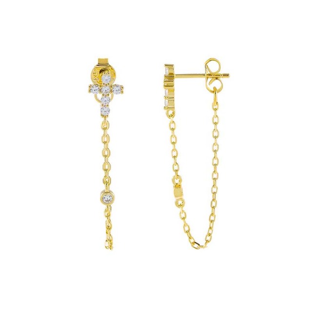 Kolczyki w stylu eleganckim, srebrne złote z cyrkoniami, długi spadek, popularny krzyż, dla kobiet - piękna biżuteria - Wianko - 5