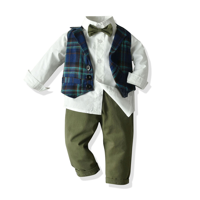 Garnitur z białą koszulą, kamizelką i spodniami dla chłopca, zestaw 3-elementowy w stylu męskim - Wianko - 16