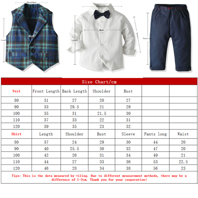 Garnitur z białą koszulą, kamizelką i spodniami dla chłopca, zestaw 3-elementowy w stylu męskim - Wianko - 1