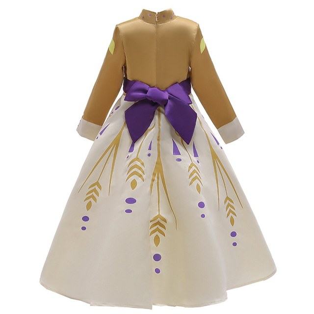 Suknia Anna dla dziewczynki z długim rękawem, 2 elementy, wzór śniegu, stylowy kostium Halloween, ubrania na korowód, rozmiar 3-12T - Wianko - 3