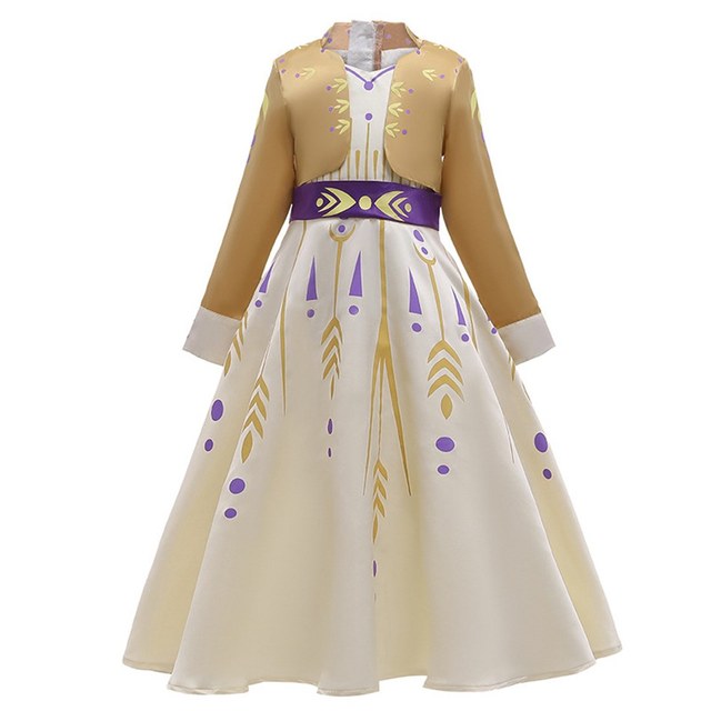 Suknia Anna dla dziewczynki z długim rękawem, 2 elementy, wzór śniegu, stylowy kostium Halloween, ubrania na korowód, rozmiar 3-12T - Wianko - 2