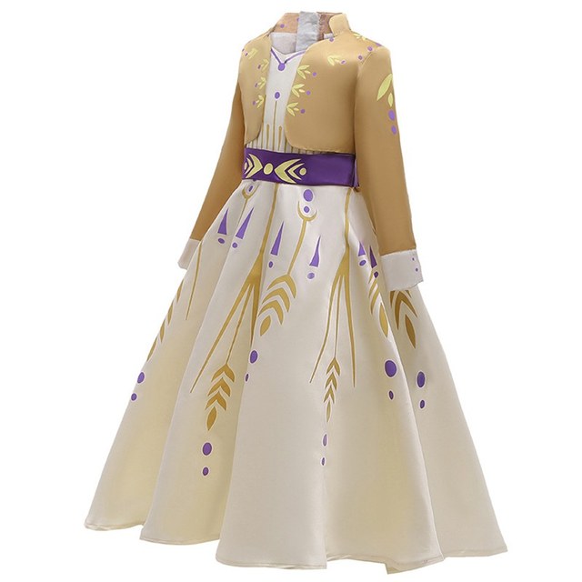 Suknia Anna dla dziewczynki z długim rękawem, 2 elementy, wzór śniegu, stylowy kostium Halloween, ubrania na korowód, rozmiar 3-12T - Wianko - 4