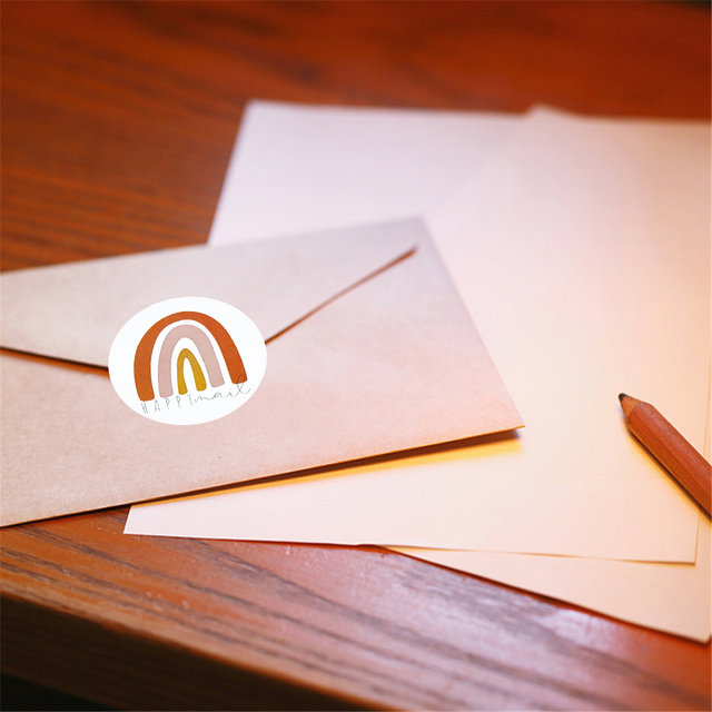 500 sztuk małych okrągłych naklejek Happy Mail Rainbow do scrapbookingu - Wianko - 3