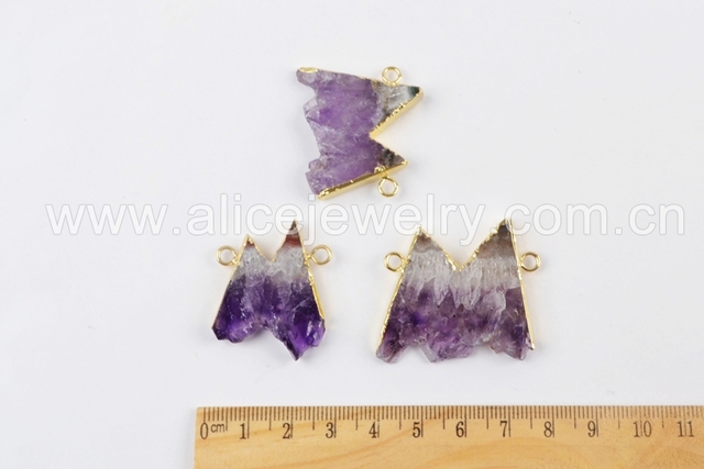 Wisiorek BOROSA 24k - pozłacane naturalne ametysty górskie z fioletowymi kryształami, podwójne pętle, biżuteria dla eleganckiej Pani - WX1068 - Wianko - 8