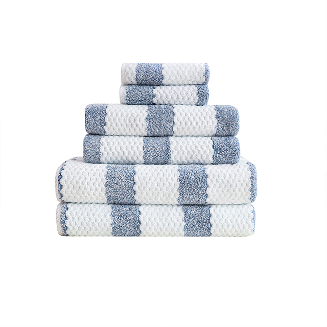 Zestaw ręczników łazienkowych Snowman 6 sztuk, miękkie ręczniki kąpielowe z 100% bawełny, chłonne i przyjazne dla skóry, w pasującym do łazienki paskowym wzorze - Wianko - 32