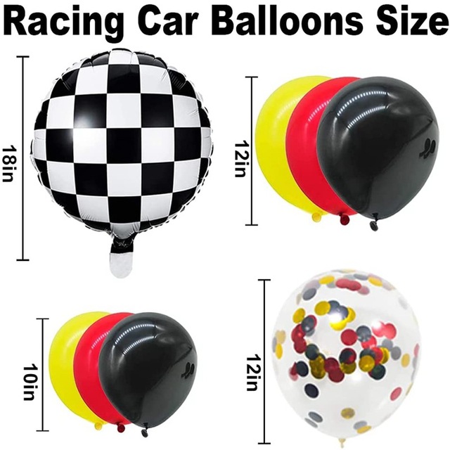 Zestaw dekoracji imprezy tematycznej - samochód wyścigowy, balony, baner urodzinowy, flaga, globos - Wianko - 6