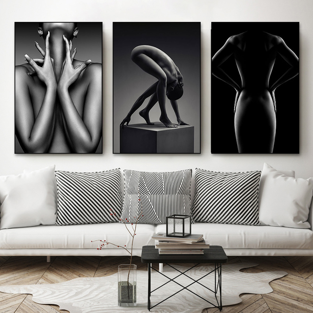 Malarstwo i kaligrafia: Czarno-białe nagie kobiety - plakat na płótnie do dekoracji salonu - Wianko - 6