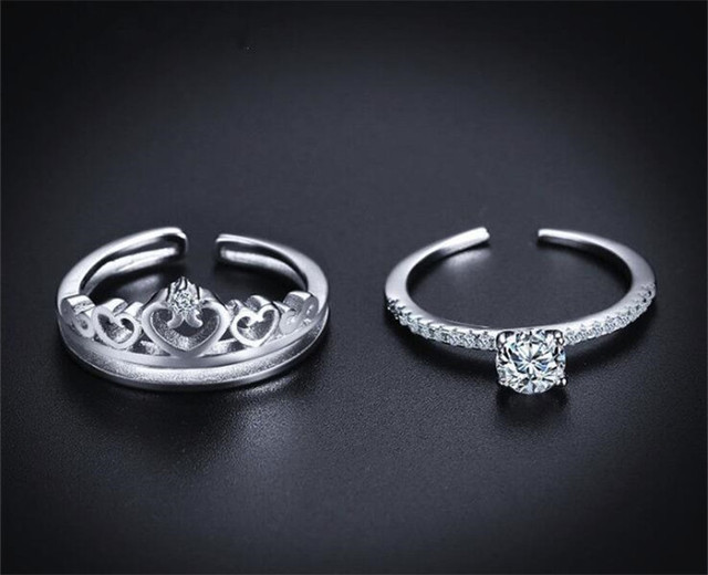 Jeden więcej nosić dwa w jednym koronie pierścień, srebro 925, wkładka mikro-wkładka, pierścień z osobowością kreatywnej mody - Wianko - 5