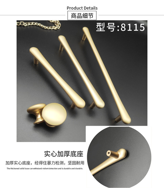 Uchwyty szafek matowe złoto, nowoczesny prosty styl, solidne wykonanie ze stopu cynku - Wianko - 3