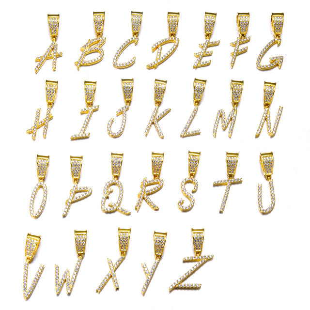 Męska biżuteria z naszyjnikiem i wisiorkiem D&Z - czcionki litery, cyrkonie pełne Iced Out - Wianko - 3