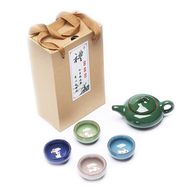 Kreatywny zestaw podróżny do herbaty kung fu - Ceramiczny czajniczek Gaiwan & kubki na herbatę Ice Crack - Chińska herbata - Wianko - 14