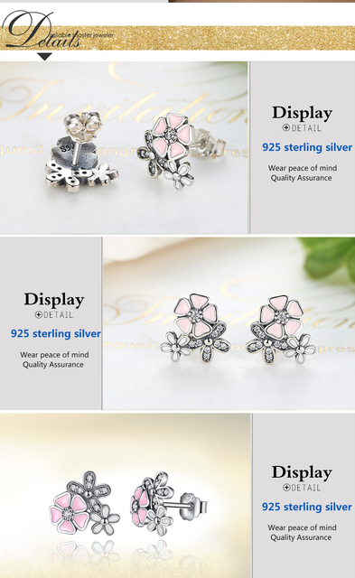Kolczyki kwiatowe BELAWANG 925 Sterling Silver Daisy, różowa emaliowana biżuteria z kryształami dla kobiet - Wianko - 4
