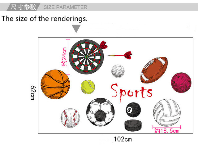 Naklejki ścienne: Chłopcy sport - piłka nożna, koszykówka, siatkówka, tenis, darta - dormitorium - Wianko - 1