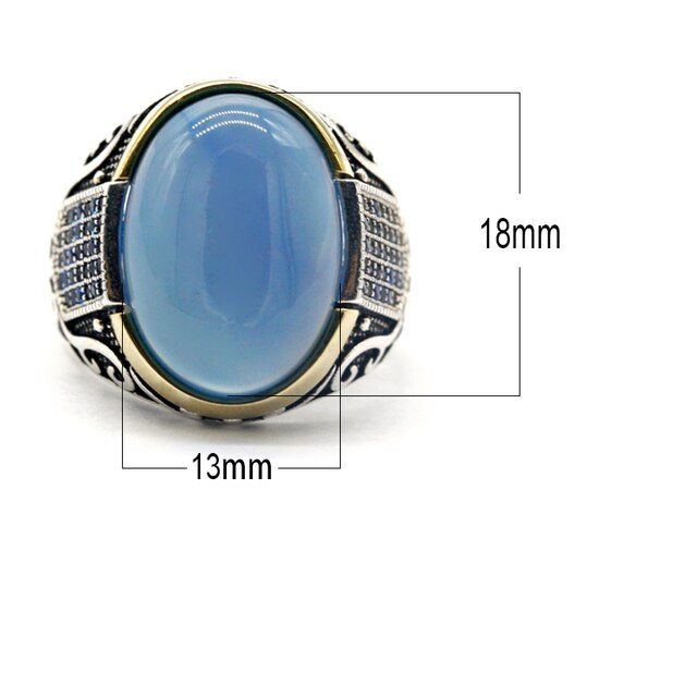 Srebrny antyczny turecki pierścionek z cyrkonią i niebieskim agatem - Wianko - 4