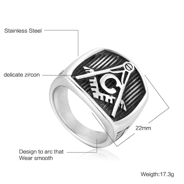 Pierścień masona dla mężczyzn wykonany z tytanowej stali nierdzewnej, kolor srebrny, gładka biżuteria punkowa, prosta konstrukcja z masonerycznymi znakami - prezent - Wianko - 4