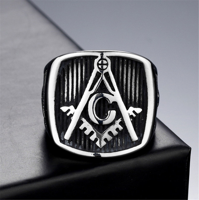 Pierścień masona dla mężczyzn wykonany z tytanowej stali nierdzewnej, kolor srebrny, gładka biżuteria punkowa, prosta konstrukcja z masonerycznymi znakami - prezent - Wianko - 1