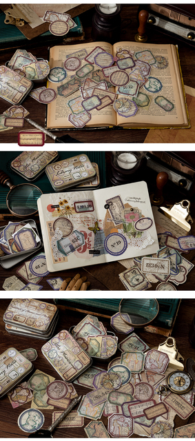 Pudełko 40 sztuk metalowych naklejek do scrapbookingu i journallingu - wzory vintage, retro, DIY - Wianko - 7