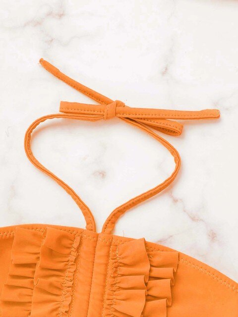 Dwuczęściowy strój kąpielowy dla dziewczynki - Bikini z paskami na ramionach, z przodu wzburzany top z biustonoszem - Wianko - 17