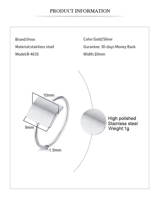 Personalizowany pierścionek Vnox ze stali nierdzewnej - minimalistyczny kwadratowy sygnet dla kobiet z indywidualną nazwą - złoty tone biżuteria ze stali nierdzewnej - prezent z niestandardowym inicjałem - Wianko - 6
