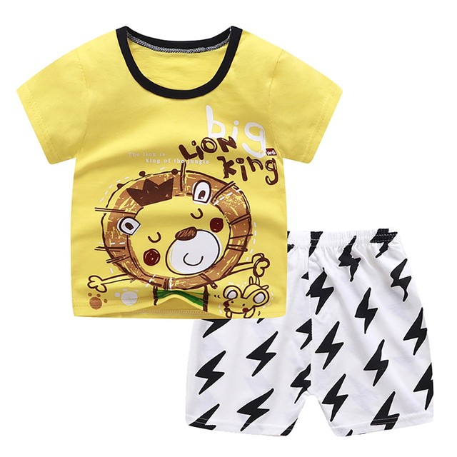 Zestaw ubrań dla niemowląt Boys Baby i dziewczynek na lato: T-Shirt z krótkim rękawem i krótkie stroje domowe z kartonowymi motywami - Wianko - 17