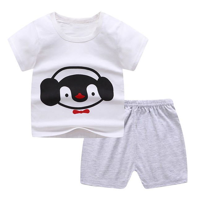 Zestaw ubrań dla niemowląt Boys Baby i dziewczynek na lato: T-Shirt z krótkim rękawem i krótkie stroje domowe z kartonowymi motywami - Wianko - 14