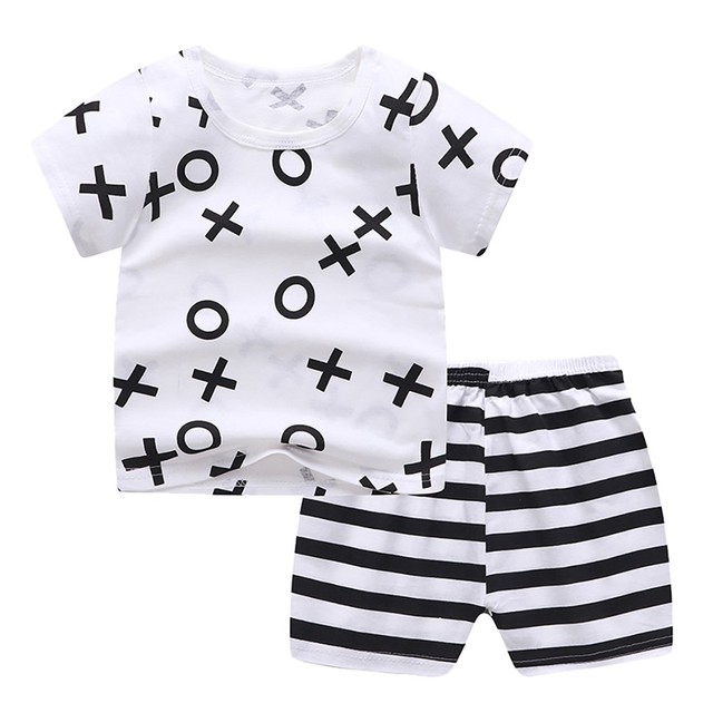 Zestaw ubrań dla niemowląt Boys Baby i dziewczynek na lato: T-Shirt z krótkim rękawem i krótkie stroje domowe z kartonowymi motywami - Wianko - 8