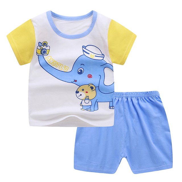 Zestaw ubrań dla niemowląt Boys Baby i dziewczynek na lato: T-Shirt z krótkim rękawem i krótkie stroje domowe z kartonowymi motywami - Wianko - 2